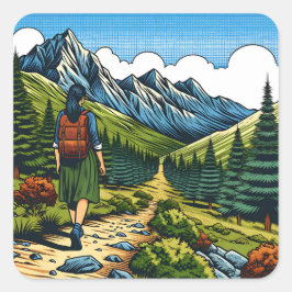 Girl mit Rucksack Wandern im Val Piora Quadratischer Aufkleber