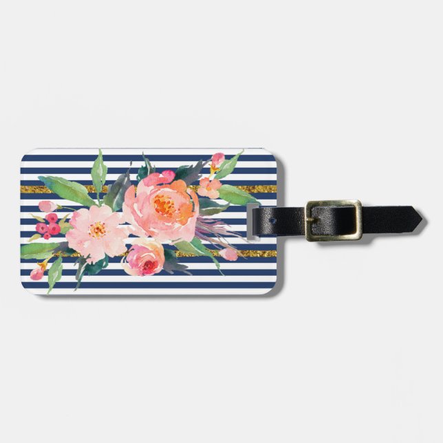 Girl Modern Chic Blume - Streifen Gepäckanhänger (Vorderseite horizontal)