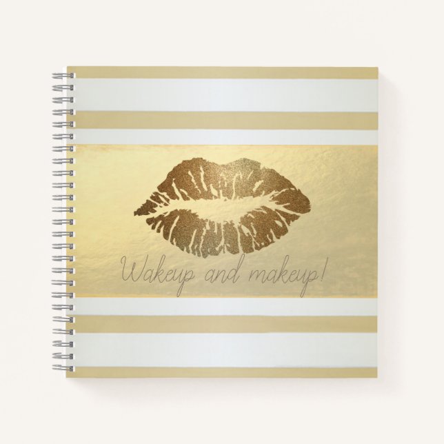 Girl Modern Gold Streifen, Glitterlips Notizbuch (Vorderseite)