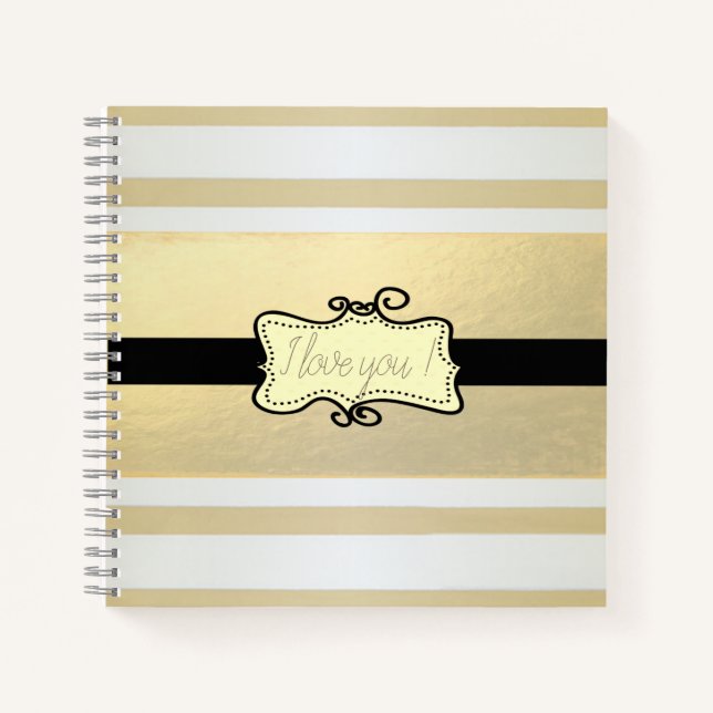 Girl Modern Gold Streifen, ich Liebe Sie Notizbuch (Vorderseite)