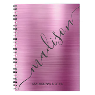 Girl Modern Soft Pink Metal Monogram Signature Notizblock