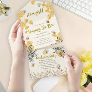 Girl Mommy wird zur süßen Honigwaben-Babyparty All In One Einladung