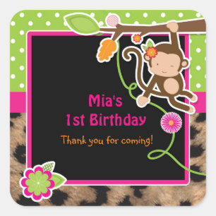 Girl Monkey Chic Safari Dschungel Favor Stickers