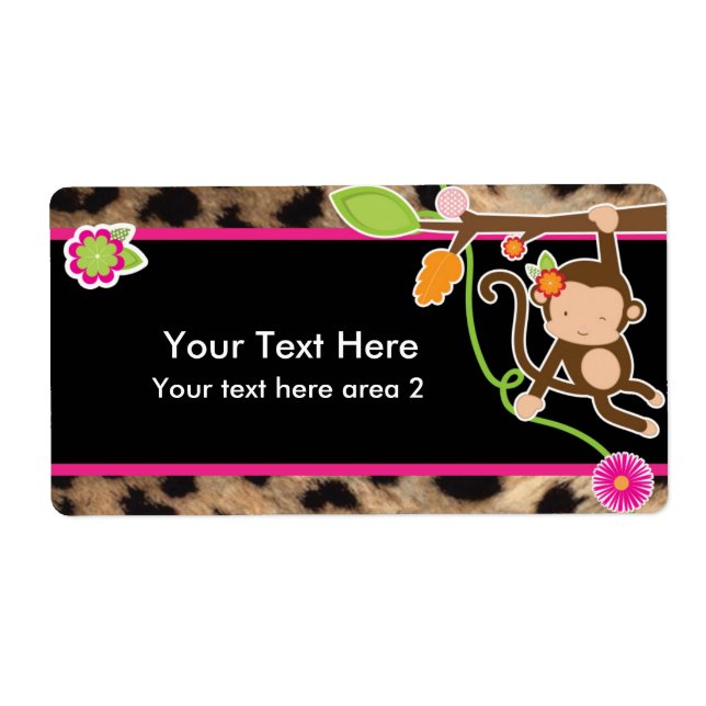 Girl Monkey Chic Safari Jungle Black Sticker Label (Vorne)