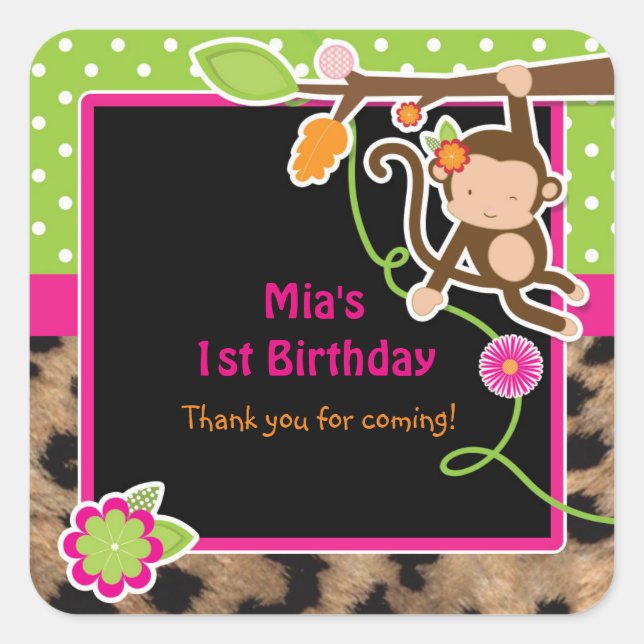 Girl Monkey Chic Safari Jungle Favoriser Stickers (Devant)