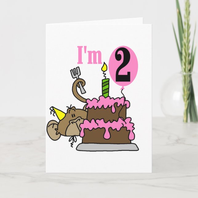 Girl Monkey I m 2 Birthday Tshirts Karte (Vorderseite)