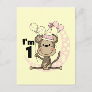 Girl Monkey in Party Hat 1. Geburtstag Postkarte