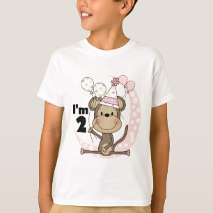 Girl Monkey in Party Hat 2. Geburtstag T-Shirt