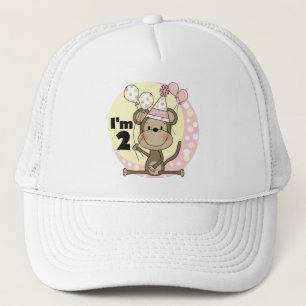 Girl Monkey in Party Hat 2. Geburtstag Truckerkappe