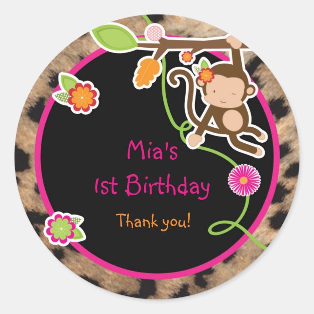 Girl Monkey Jungle Safari Chic Gevor Sticker (Vorderseite)