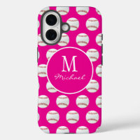 Girl Monogram Name Baseball Nahtloses Muster Rosa