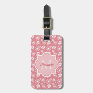 Girl Monogram Niedlich Pink Daisy Blume mit Namen Gepäckanhänger