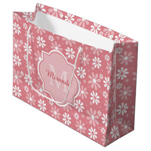Girl Monogram Niedlich Pink Daisy Blume mit Namen Große Geschenktüte