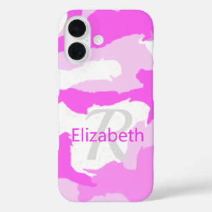 Girl Monogram Pink White Camouflage Muster iPhone 16 Hülle