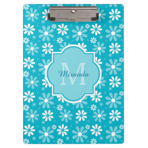 Girl Monogram Türkise Daisy Blume mit Namen Klemmbrett