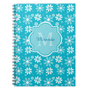 Girl Monogram Türkise Daisy Blume mit Namen Notizblock
