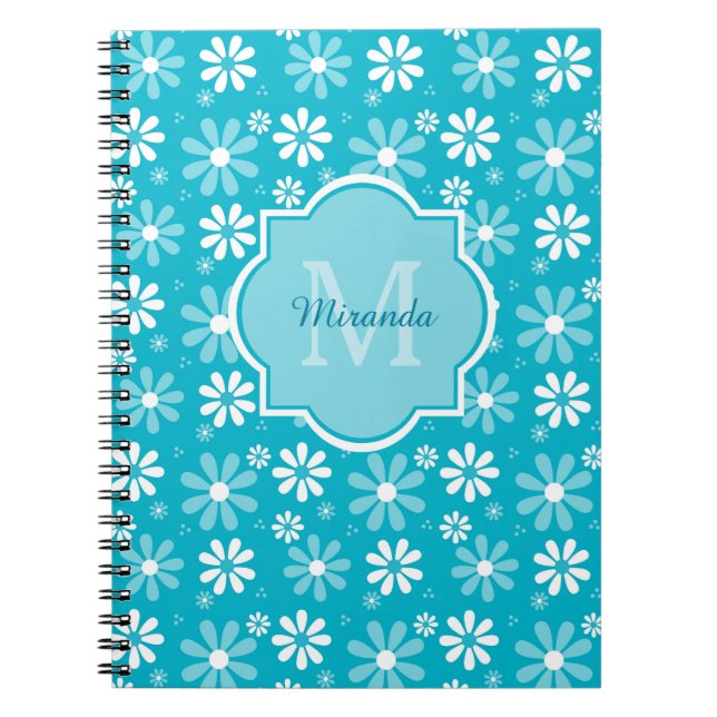 Girl Monogram Türkise Daisy Blume mit Namen Notizblock (Vorderseite)