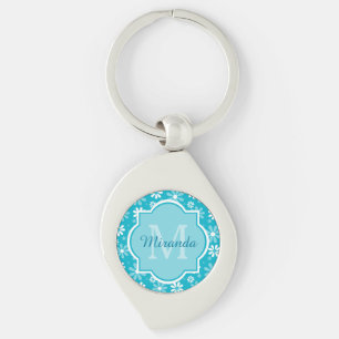 Girl Monogram Türkise Daisy Blume mit Namen Schlüsselanhänger