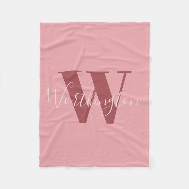Girl Monogramm und Name Rosa rot Fleecedecke (Vorderseite)