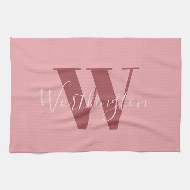 Girl Monogramm und Name Rosa rot Geschirrtuch (Horizontal)