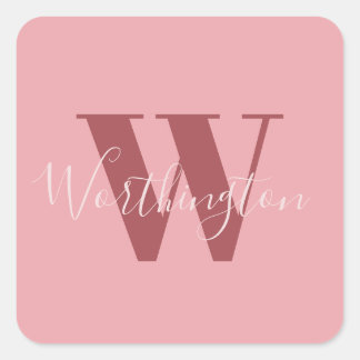 Girl Monogramm und Name Rosa rot Quadratischer Aufkleber
