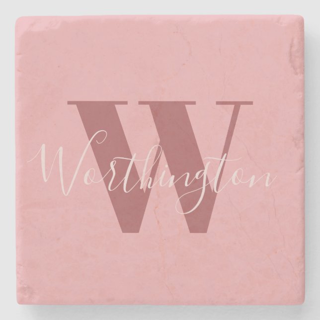 Girl Monogramm und Name Rosa rot Steinuntersetzer (Vorderseite)