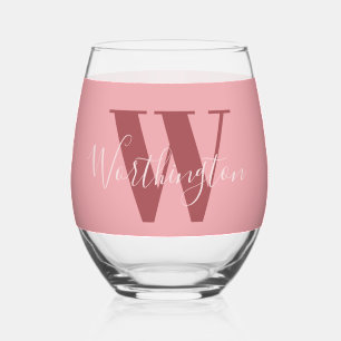 Girl Monogramm und Name Rosa rot Weinglas Ohne Stiel
