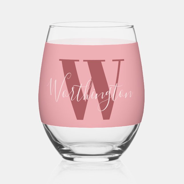 Girl Monogramm und Name Rosa rot Weinglas Ohne Stiel (Vorderseite)