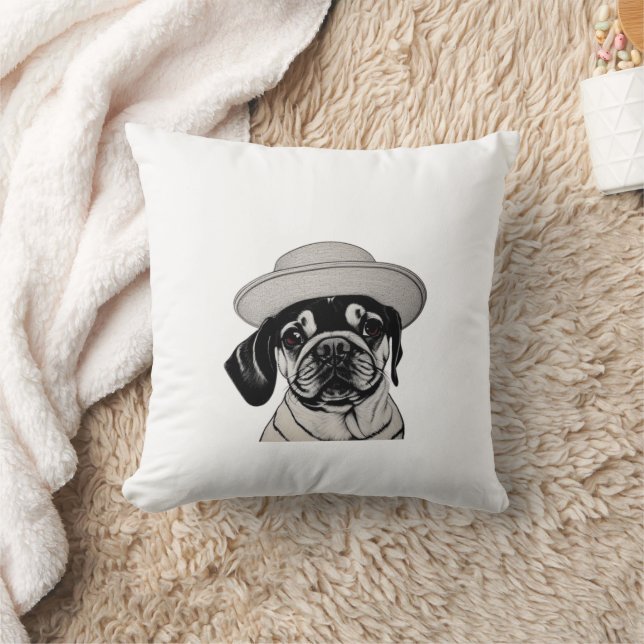 Girl-Mops mit schwarzem und weißem Kissen (Decke)