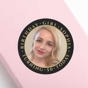 Girl Name Age Foto Elegantes Schwarzes Gold Runder Aufkleber