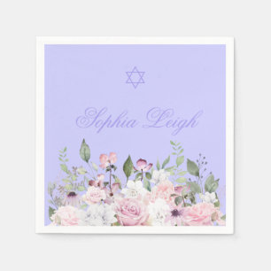Girl Naming Jewish Lila Floral Serviette
