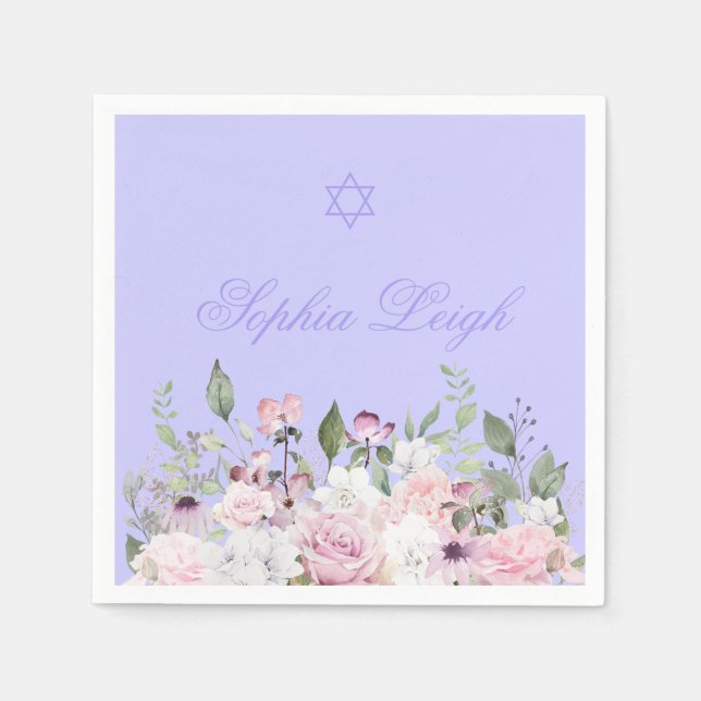 Girl Naming Jewish Lila Floral Serviette (Vorderseite)