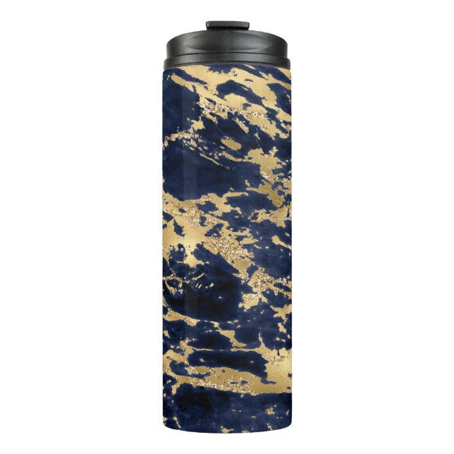 Girl Navy Blue Gold Veins Glitzer Design Thermosbecher (Vorderseite)