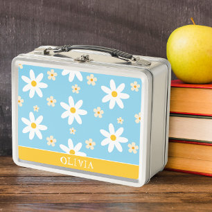 Girl Niedlich Blue Gelb Daisies Kinder zurück zur  Metall Brotdose