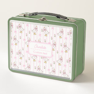Girl Niedlich Coquette Goose mit rosa Bow Monogram Metall Brotdose