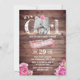 Girl Niedlich Elephant Rustic Floral Baby Dusche Einladung