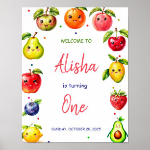Girl Niedlich Frucht Geburtstag Begrüßungszeichen Poster