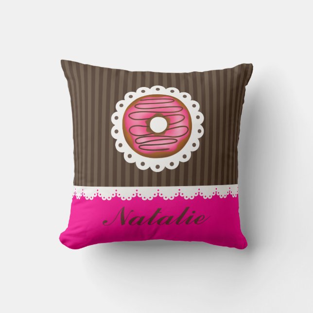 Girl Niedlich Pink & Brown Donut Personalisierter  Kissen (Vorderseite)