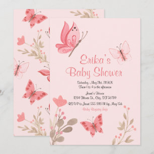 Girl Niedlich Pink Butterflies Babydusche Einladung