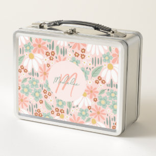 Girl Niedlich Pink Daisy Wildblume Monogram Kids Metall Brotdose