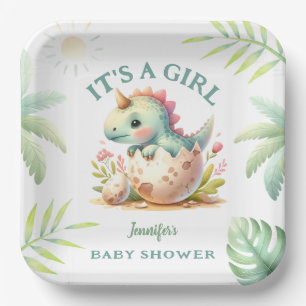 Girl Niedlich Pink Dino Dinosaur Babydusche Pappteller