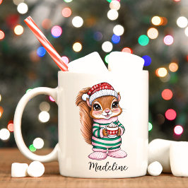 Girl Niedlich Pink Eichhörnchen Weihnachts-Tasse Kaffeetasse