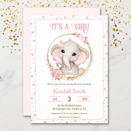 Girl Niedlich Pink Elefant und Blume Kinderdusche Einladung