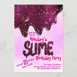 Girl Niedlich Pink Funkelnd Glitzer Slime Birthday Einladung