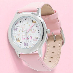 Girl Niedlich Pink Princess Crown Personalisiert Armbanduhr