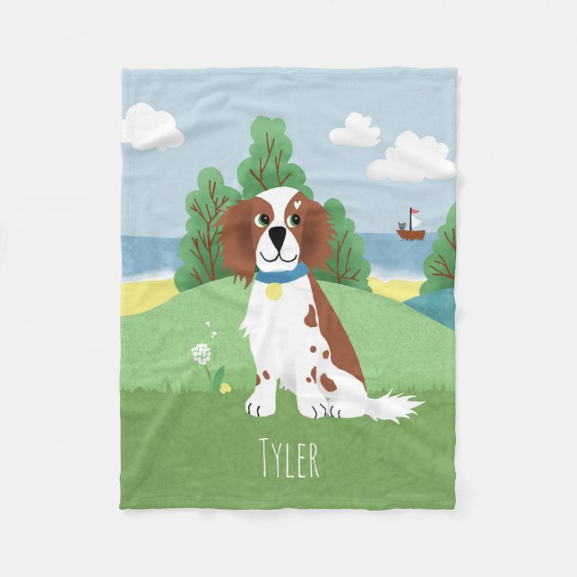 Girl Niedlich Springer Spaniel Hund und Name Kinde Fleecedecke (Vorderseite)