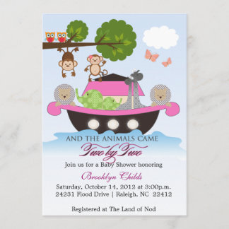 Girl Noah's Ark Set Sail Baby Dusche Einladung