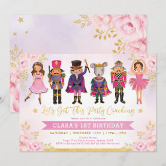 Girl Nutcracker Winter Blush Gold Floral Geburtsta Einladung