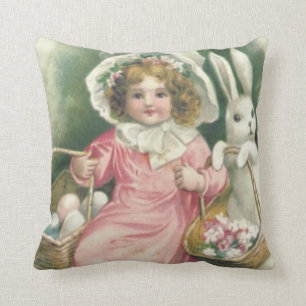 Girl Oaster Basket Bunny Cfarbene Eier Kissen