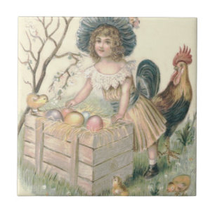 Girl Oaster Chick Rooster Farbiges Ei Fliese